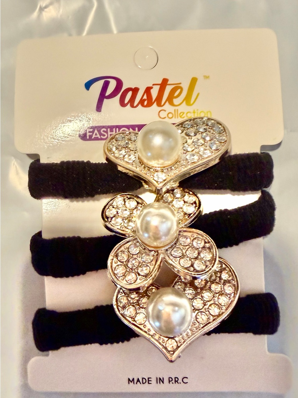 3 Pack Ouchless Pearl Rhinestone Elastic Hair Ties /Ponytail Holders